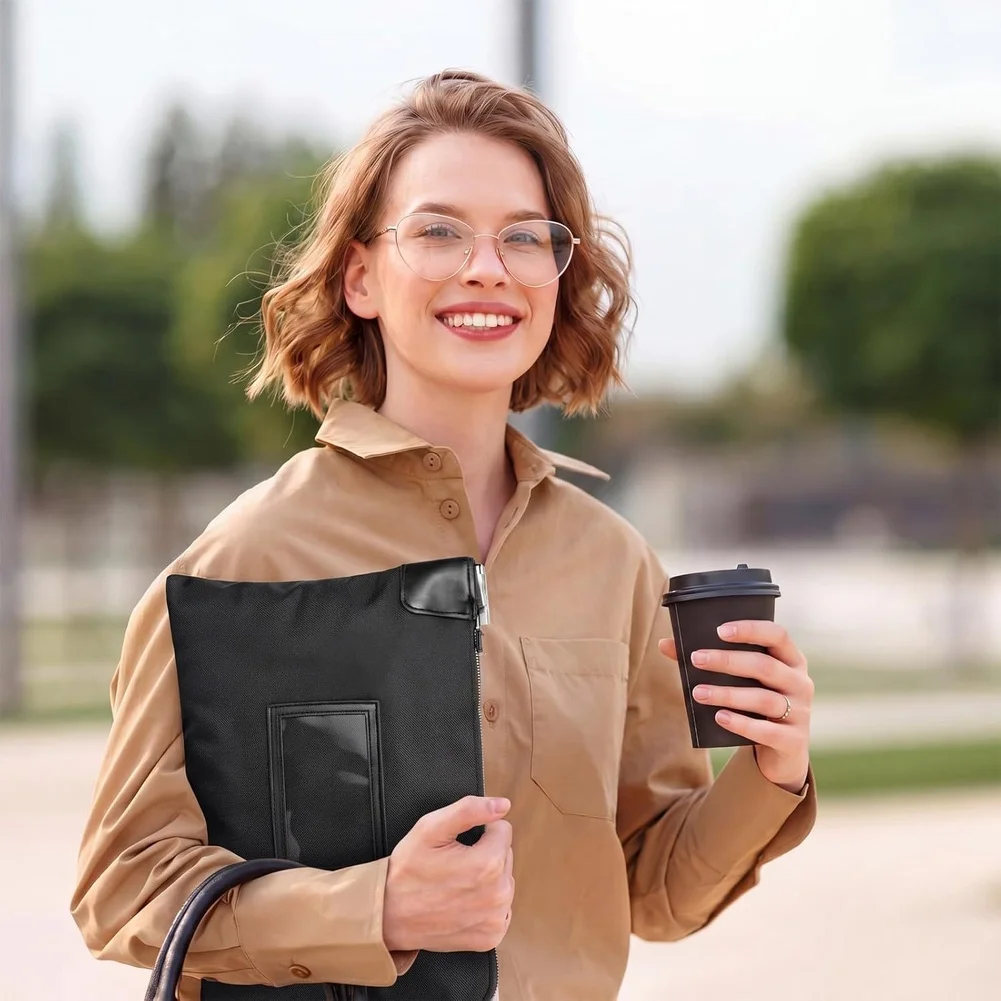 Lockable for Black Document Bag with Dual Key Security and Zipper Closure for business Files Cash Checks and Sensitive Papers