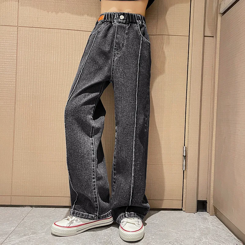 Wide Leg Jeans for Girls 6 8 9 10 11 12 14 Years Spring Autumn Loose Vintage Straight Retro Pants Fashion Teenage Kids Trousers