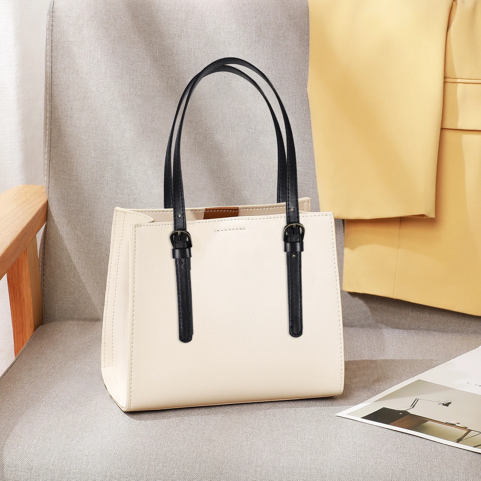 

2Pcs Bag Strap Adjustable Length Dual Buckle Stylish Minimalist Tote Shoulder Straps Durable PU Material