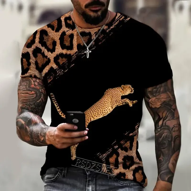 

Outdoor Running Leopard Print Animal 3D Print Quick Drying Breathable Sport Men's Plus-size Round Neck T-shirt