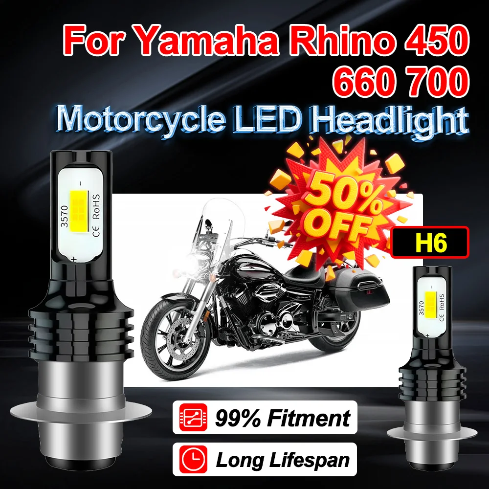 

1X 2X H6 BA20D For Yamaha Rhino 450 660 700 20000LM Motorcycle LED Headlight Ampoule 150W Hi-Lo Beam Auxiliary Light Lamp Bulb