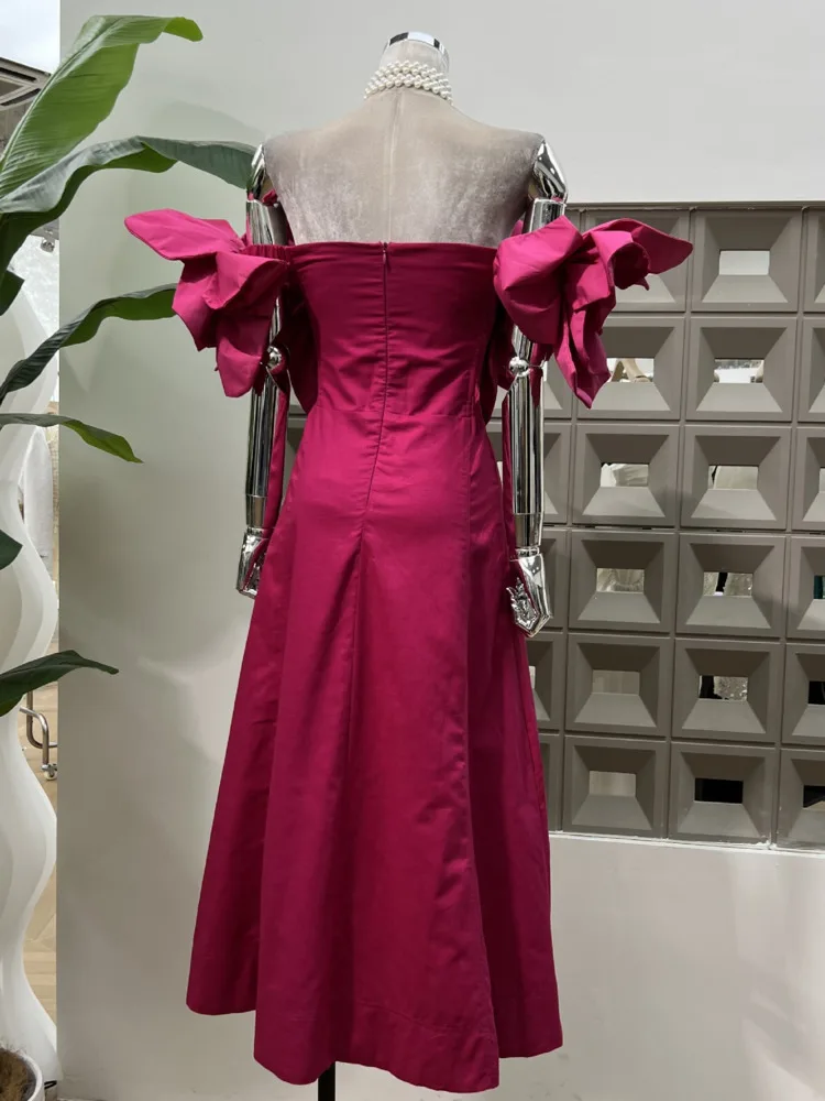 DFDG 2025 فستان سهرة نسائي أنيق مصنوع يدويًا ثلاثي الأبعاد مزين بالزهور بدون حمالات من التل للحفلات الراقصة للربيع والصيف #4