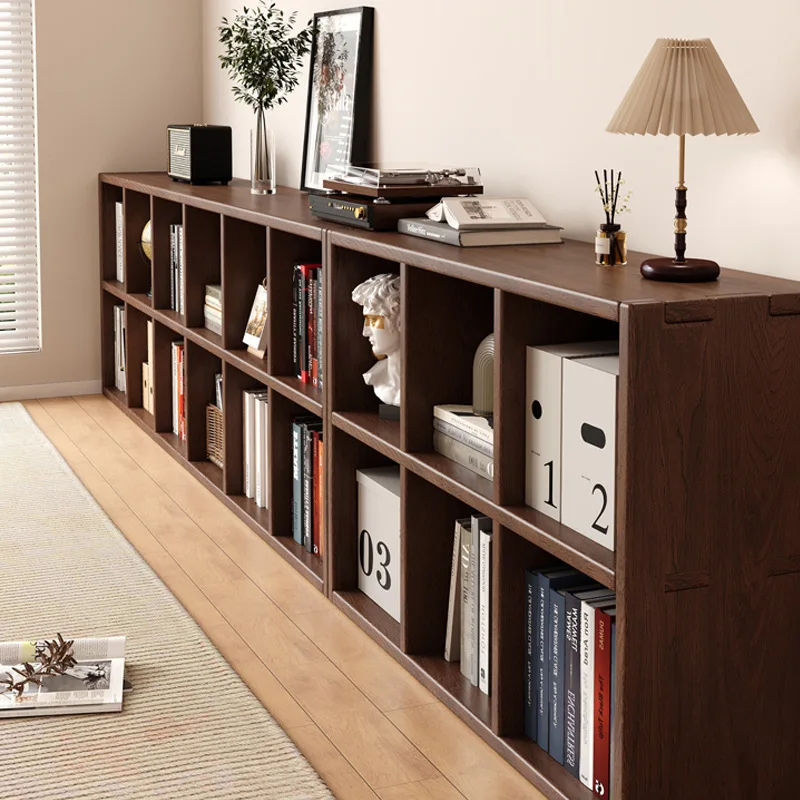 All Solid Wood Floor Bookshelf, Combined Grid Wall Storage Cabinet for Living Room