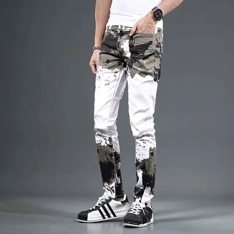 

Tapered Men's Jeans Camouflage Trousers Luxury Cotton Stylish Designer Y2k Streetwear Grunge Clothes 2000s Xs Male Cowboy Pants