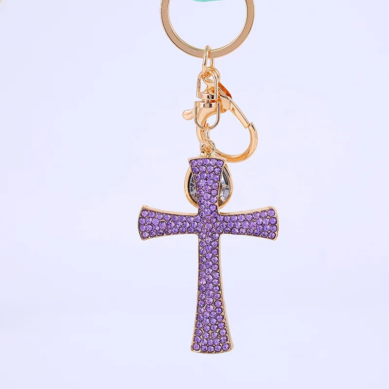 Delicate Jewelry Full Rhinestones Cross Keychain Handbags Keyring Key Chain Pendants Keyhoder chaveiro Christian Catholic Gifts