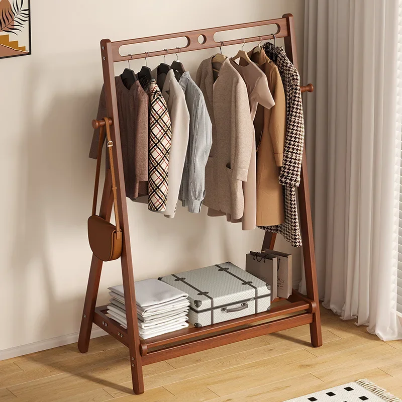 

Bedroom floor folding coat rack non-solid wood hanger household clothes rack