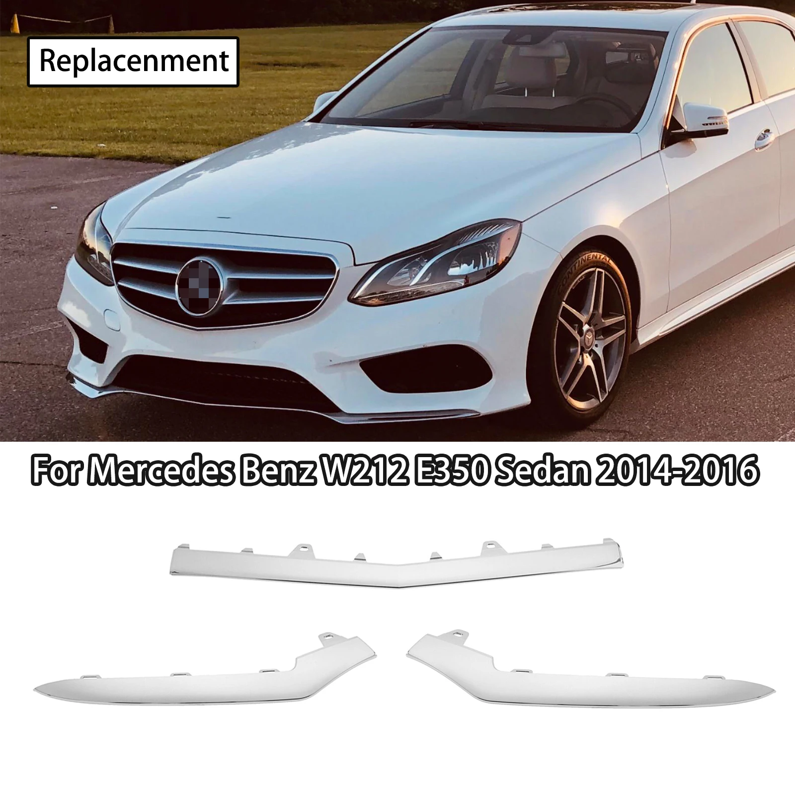 Chrome Front Bumper Cover Grill Molding Trim For Mercedes W212 E350 E200 E220 E250 E300 Sedan 2014-2016 A2128852774 A2128852774