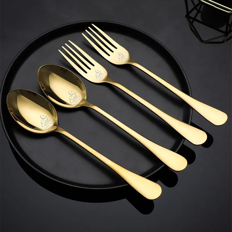 Laser Stainless Steel Tableware Modern and Minimalist Home Use Hotel Dessert Spoon Fruit Fork Spoon and Fork Set