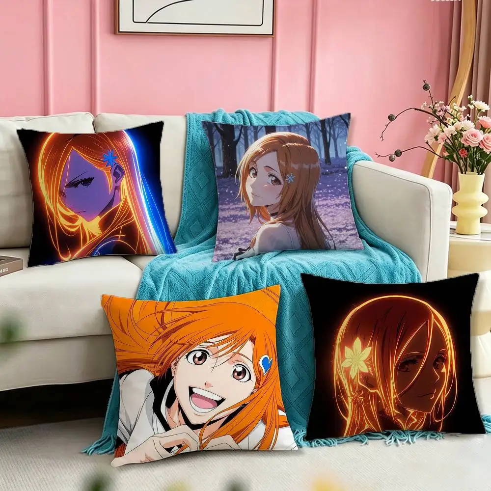B-Bleach O-Orihime Inoue Square Double-Sided printed Pillow Case Bedroom Bedside Pillow Sofa Cushion Cover