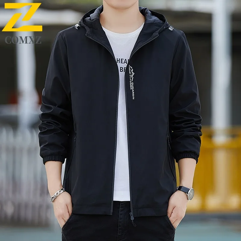 

2COMXZ 025 Mens Hooded Jacket Fashion Outdoor Hiking Travel Windproof Breathable Coat Versatile Daily Style Sportswear Top