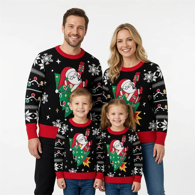 Christmas Parent-Child Sweaters Family Matching Sweaters Children's Pullover Knit Base Layers Xmas Autumn Winter Cartoon Jumper