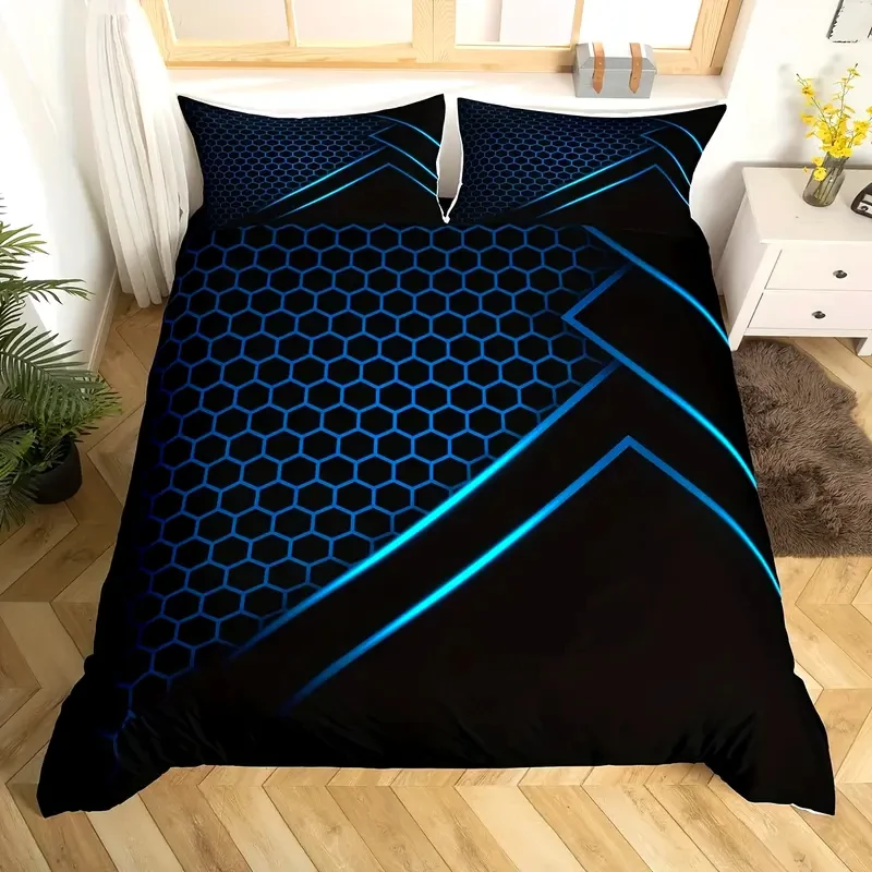 

Honeycomb Duvet Cover Set Neon Lights Comforter Cover Geometric Hexagon Bedding Set 3pcs for Men Women Bedroom Decor
