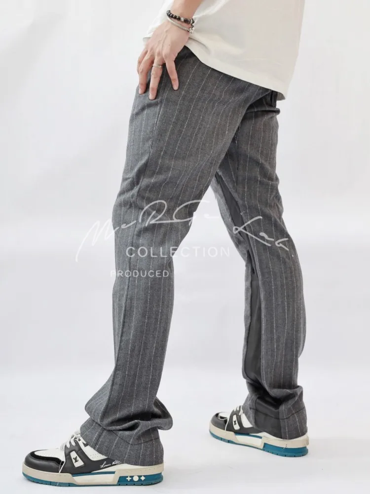 Vibe Wool Business With Cowhide Stripes Casual wide-leg Suit Pants For Men