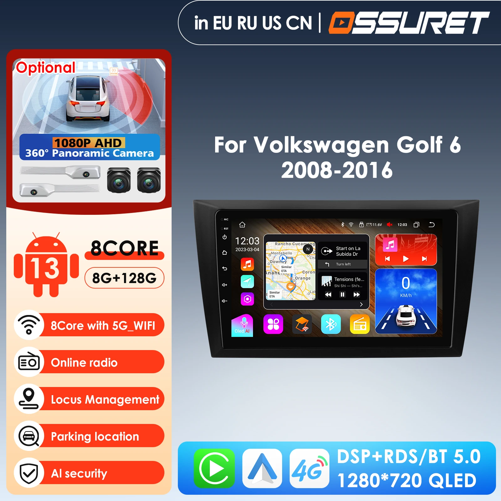 

Carplay 4G 9inch AI System Android 13 Car Radio for Volkswagen Golf 6 2008 - 2016 Multimedia Video Player GPS 2din Autoradio DSP
