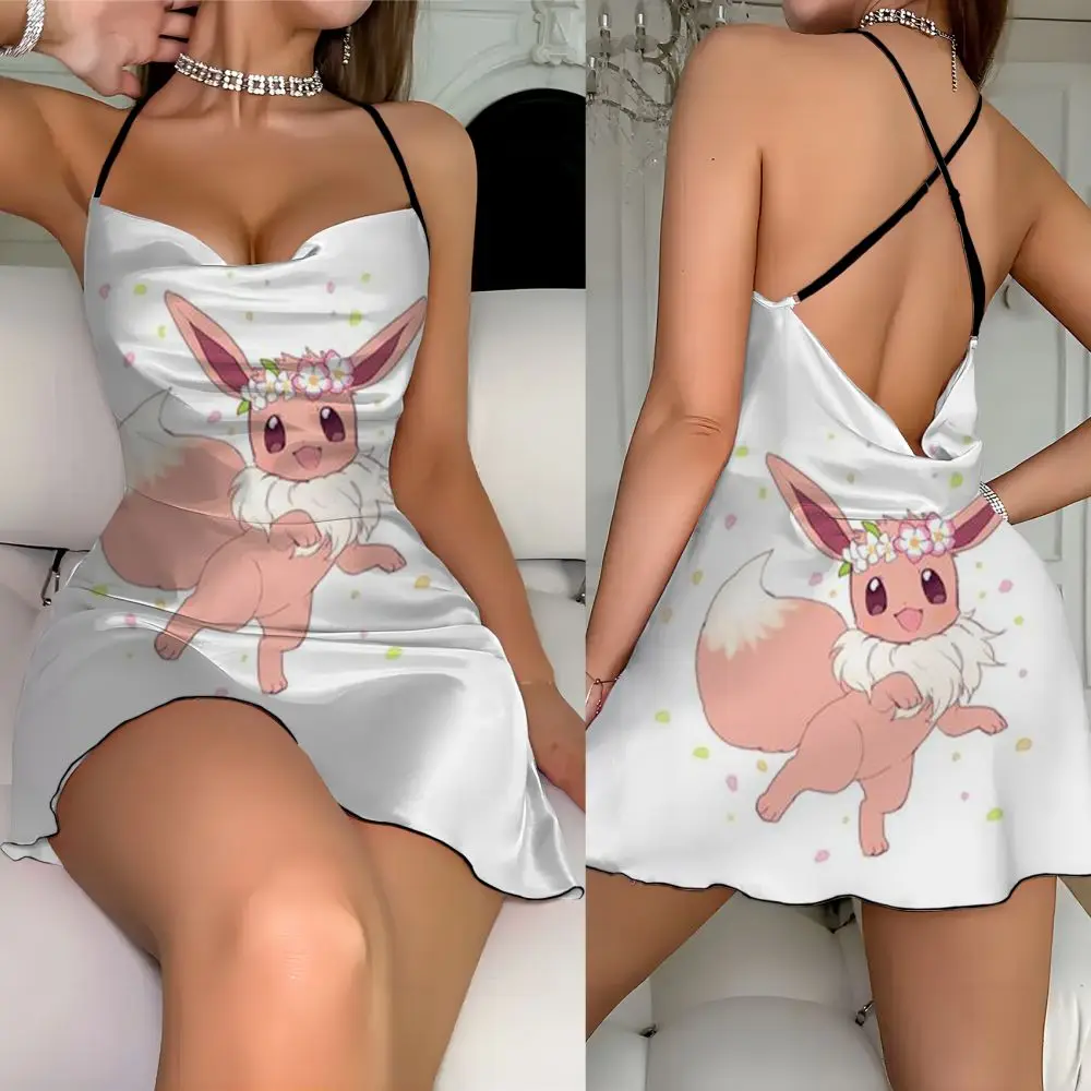 Elegant Party Dresses 2024 Pikachu Element Print Clothing Female Dress Fashion Summer Sexy Women's