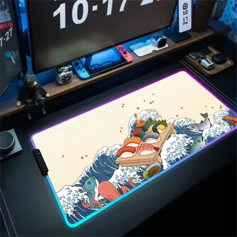 RGB Mouse pad Wave and sushi design LED glow gaming mat rubber anti-slip Desk Mat gamer pc accessories Gaming keypad mousepad