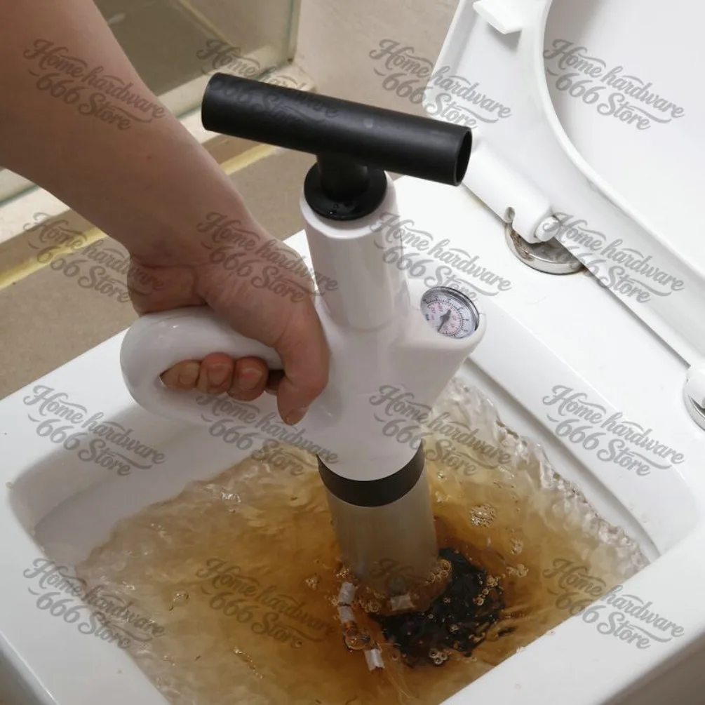 ステンレス鋼製トイレパイプ浚渫器空気圧式家庭用高圧浚渫ツールセット厚壁シリンダー頑丈で安全