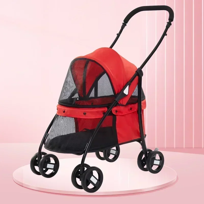2027Hot Pet Strollers Transparent panoramic perspective metal pet cart, one click folding, outdoor amusement, cat, dog, and cart
