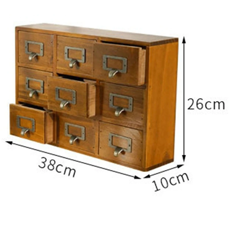 1 PCS 9 Lattice Desktop Drawer Storage Box Wooden Retro Creative Storage Cabinet Living Room Decoration Drawer