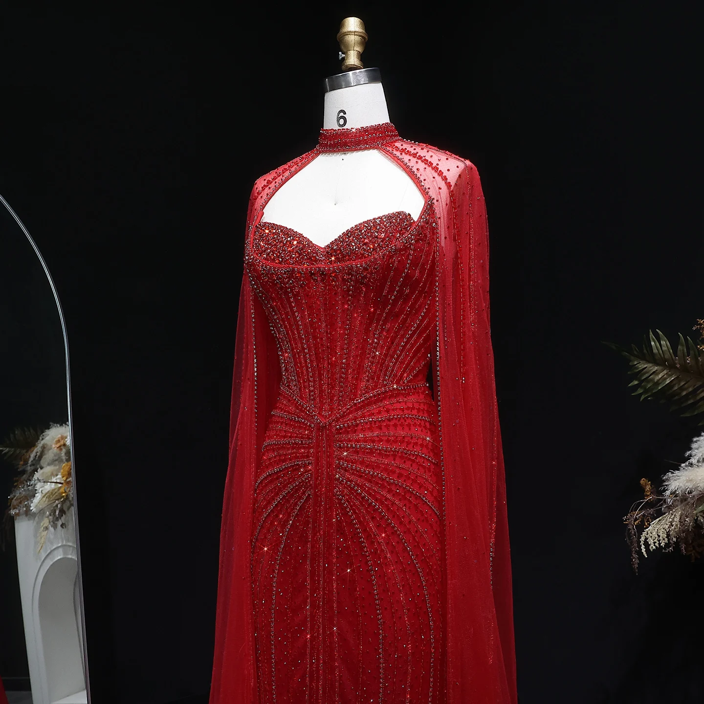 Sharon Said Luxuriöses Weinrotes Abendkleid mit Cape-Ärmeln, Lang, Rosa, für Damen, Hochzeit, Party, Ballkleider, Arabisch, SS156, Maßanfertigung – Detail 25