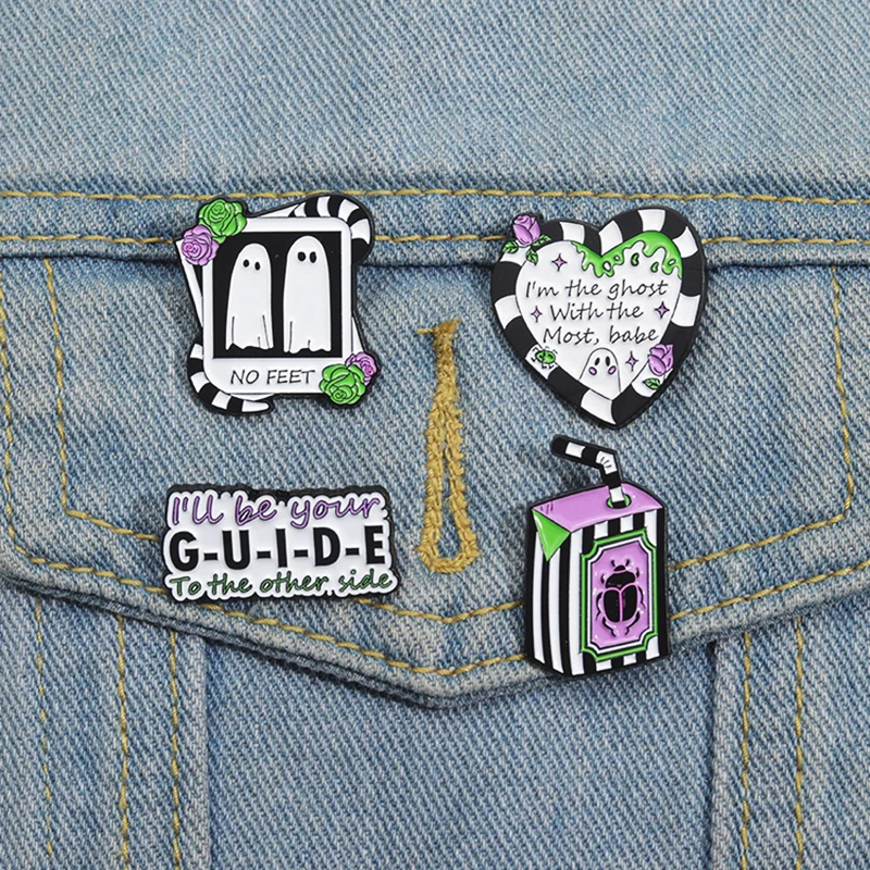 The Ghost With the Most Pines Lapel Badges Punk Gothic Jewelry Gift for Friends Cute Heart Ghost Enamel  Brooch Custom I'm