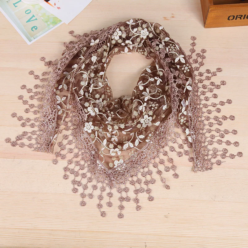 Trendy Flower Fringed Triangle Scarf Women Elegant Lace Shawl Breathable Headscarf Decoration Neck Scarf Wedding Veil Bufanda