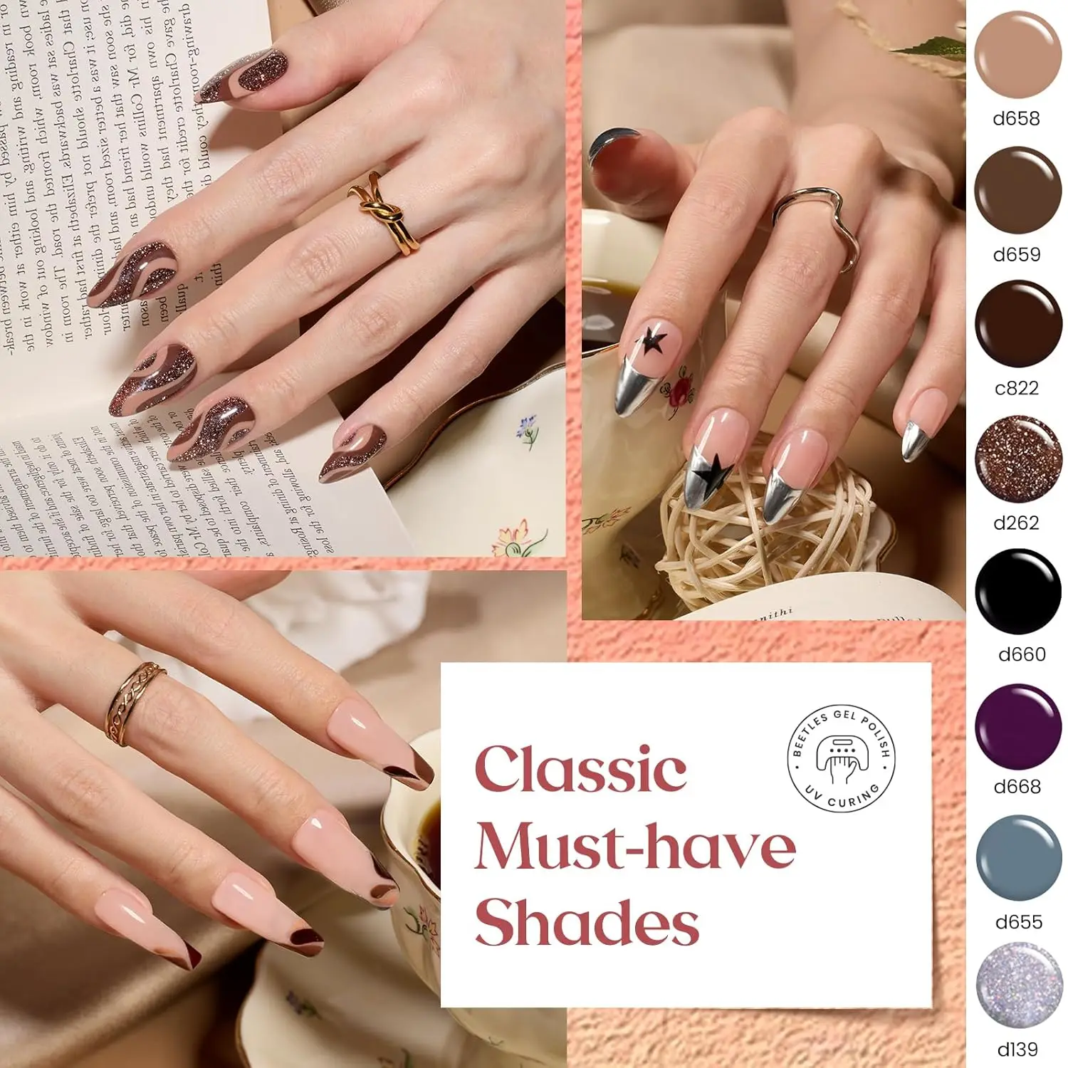 Juego de esmaltes de uñas en gel con purpurina reflectante de 50 colores con pincel fino para mujer - LED UV Soak Off