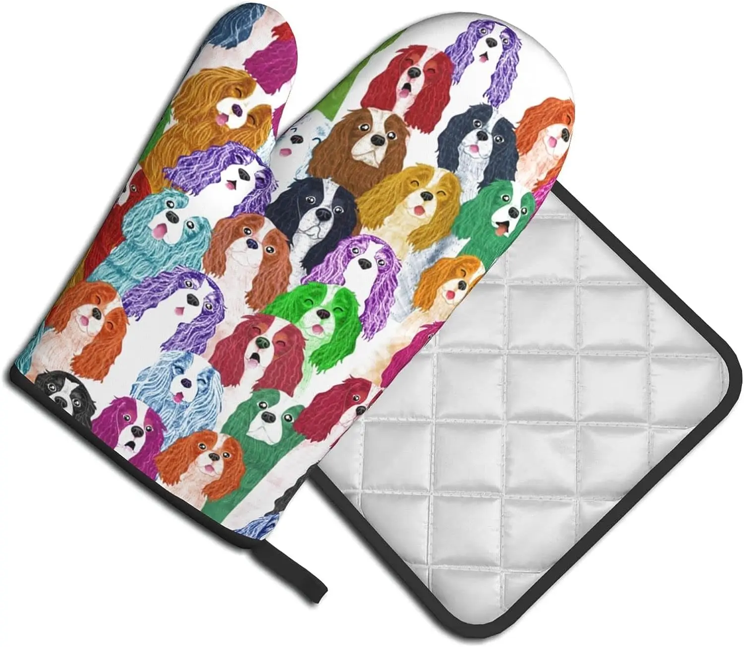 Cute Cavalier King Charles Spaniel Dog Gifts Puppy Colorful Tie Dye Oven Mitts and Pot Holders Sets Cotton Resistant Oven Gloves