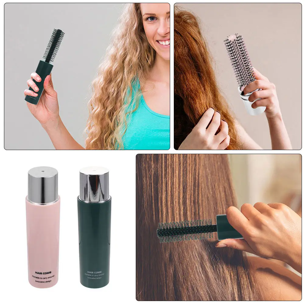 2Pcs Retractable Round Hair Brush Travel Size Dual Function Curling Straightening Styling Brush Travel Brushes for Hair