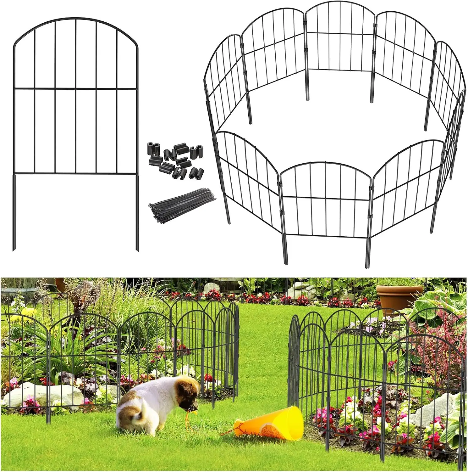 27ft x 24in Rustproof Metal Garden Fence Panels, No Dig Animal Barrier for Dogs and Flower Beds