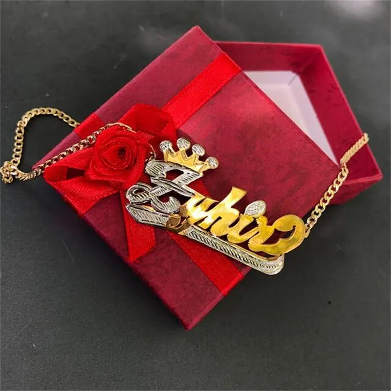 Custom Golden Double Deck Kids Cool Chunky Necklace Spot Drill Anniversary Decoration Teen Harajuku Best Man School New Supply