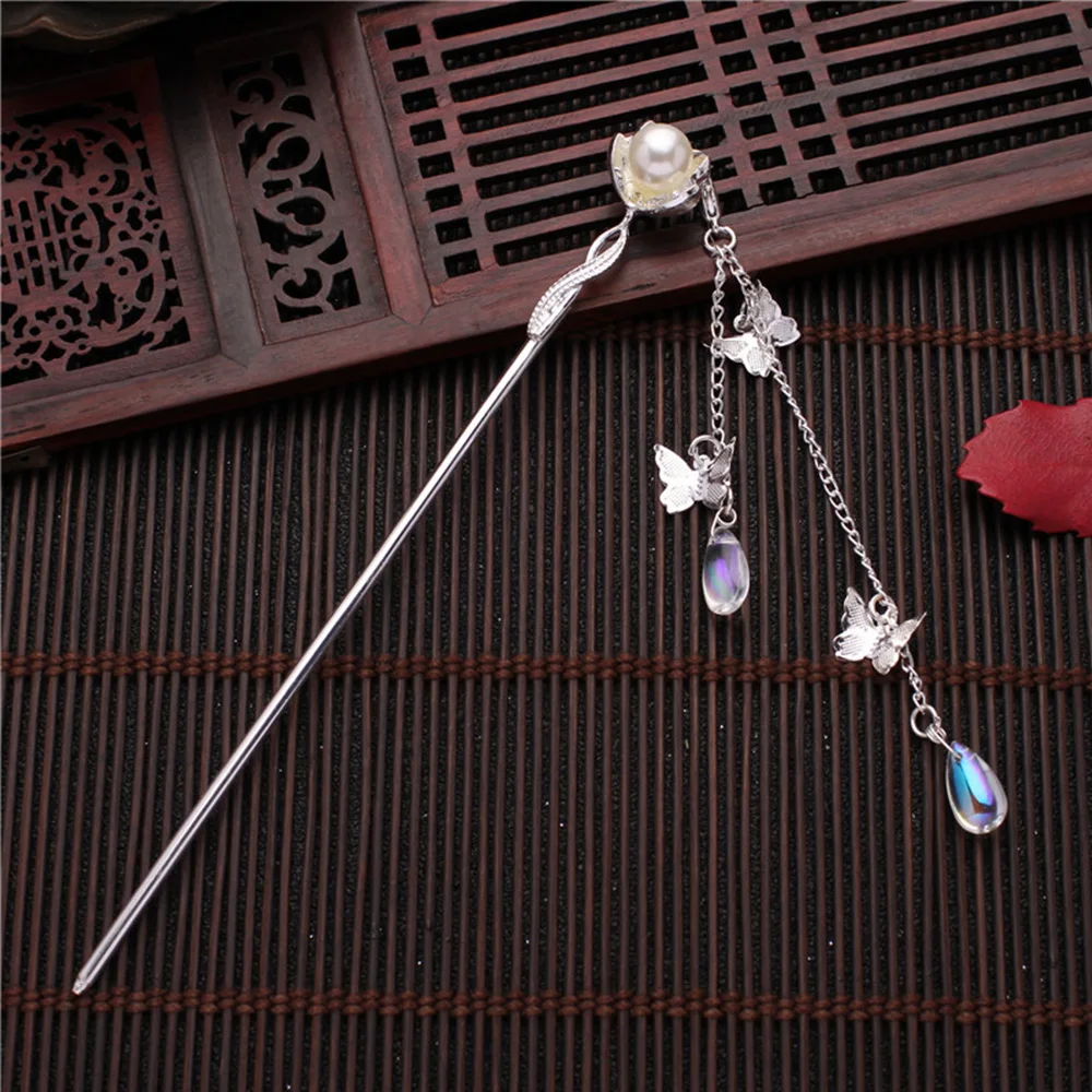 

Ornaments Headdress Butterfly Tassel Chinese Classic Hair Accessories Tassel Hairpin Plate Hair Fork Pearl Hair Sticks