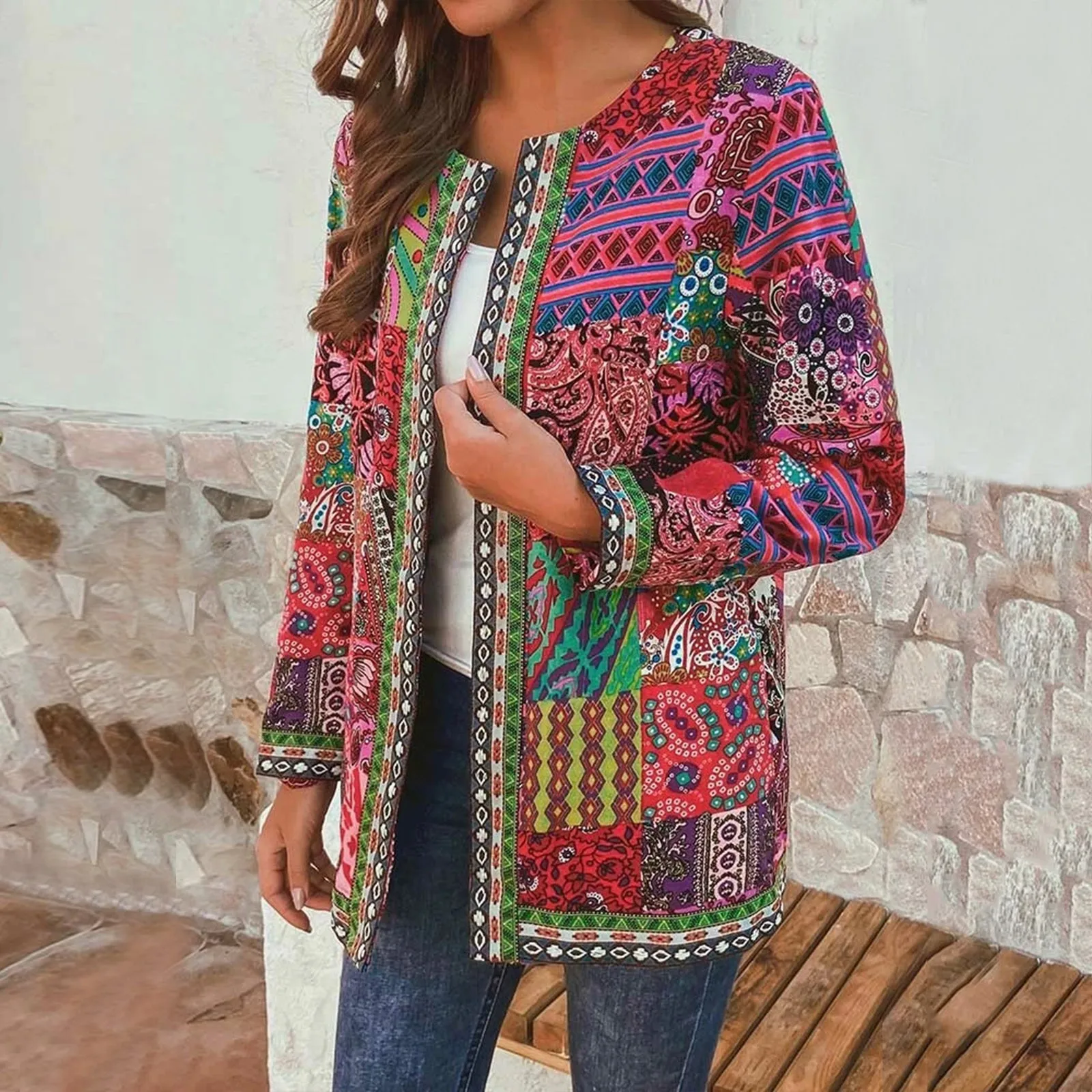 

Vintage Ethnic Style Cardigan Boho Spring Autumn Women Long Sleeve Printed Jackets Loose Outerwear Ladies Coat Harajuku Tops