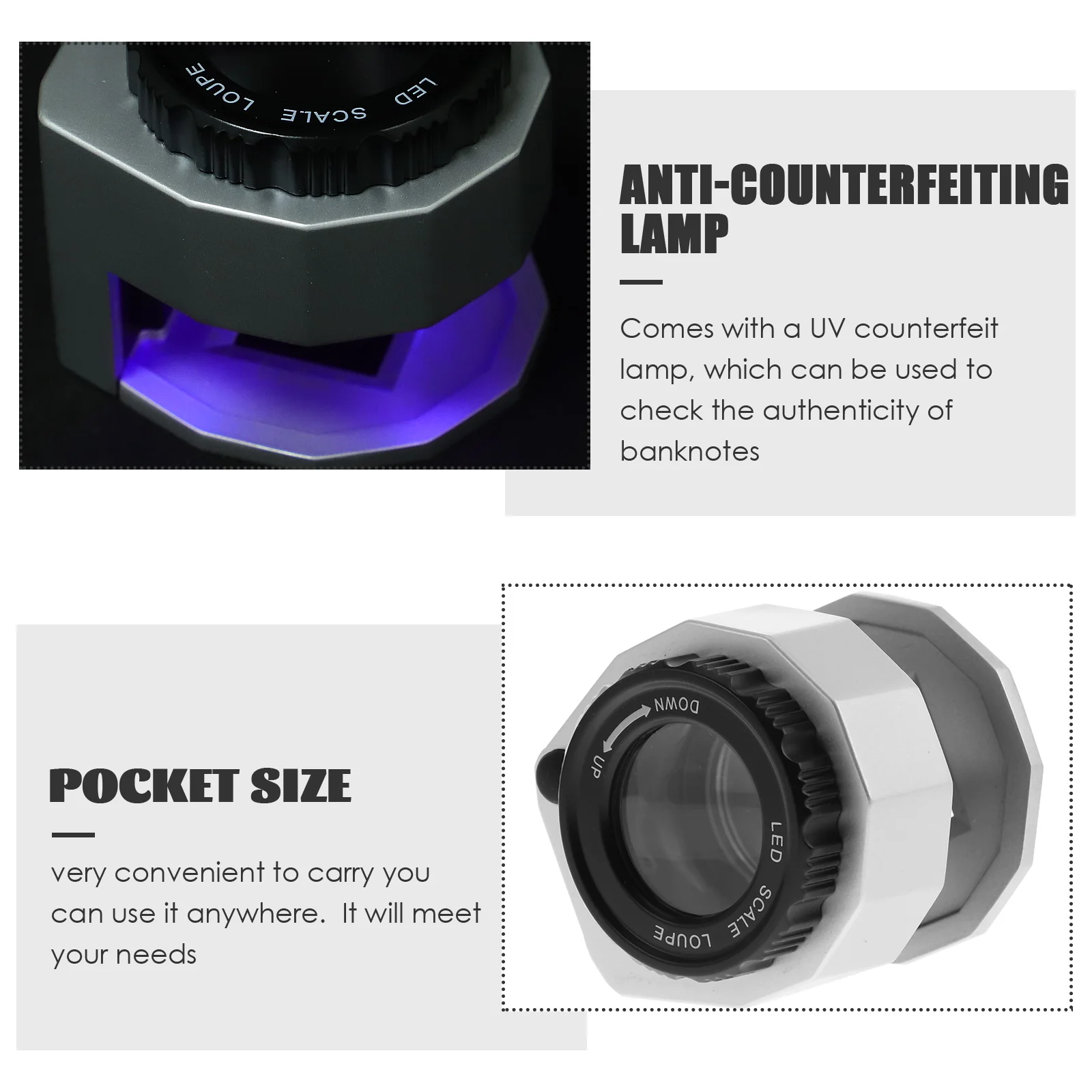 

LED Magnifying Glass Equipment Mirror Pocket Magnifier Jewelry Light 3x 6x Currency Detecting Portable Magnifying Glass LED