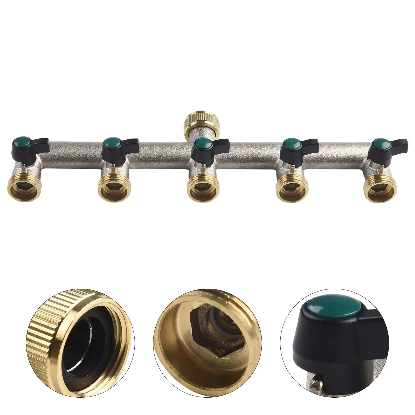 5-Way Brass Water Tap Distributor 3/4 Inch Water Distributor 5 Garden Hose Garden Irrigation Watering Divider Hose Fitting Parts