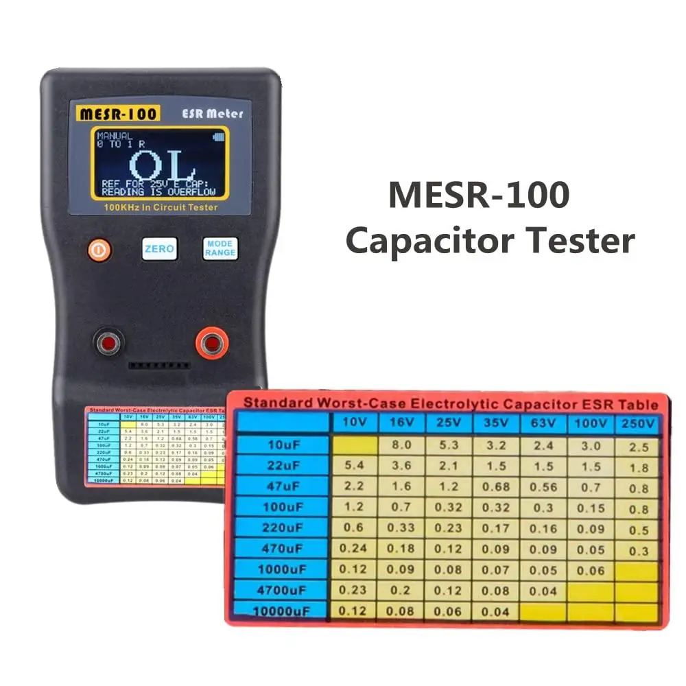 Capacitor Tester MESR-100 V2 Professional Ohm Meter 0.001-100.0R with SMD Test Clip Auto-Ranging Series Resistance Fast Check TV