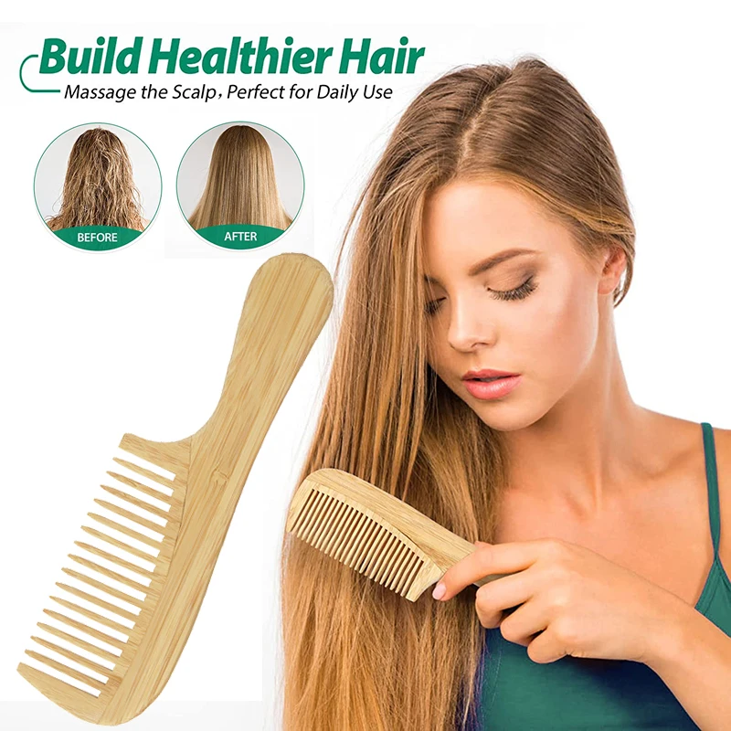 1 natural bamboo and wood comb, smooth hair, anti-static scalp massage bamboo and wood comb, hairstyle comb