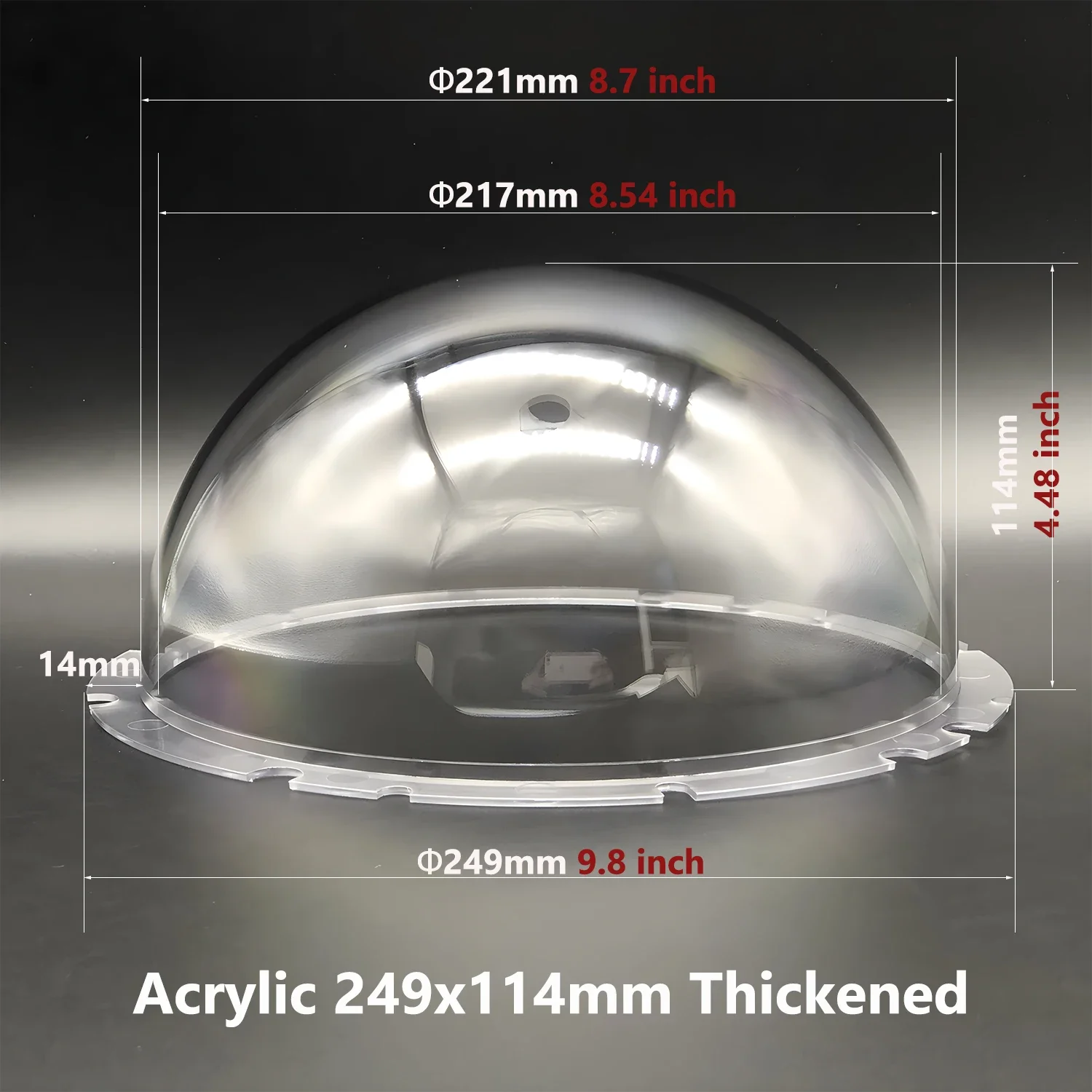 

9.8"Dia x 4.5"H 249x114mm Transparent Acrylic Camera Dome Cover 9 Inch Thickened Clear Plastic Glass Dome Round