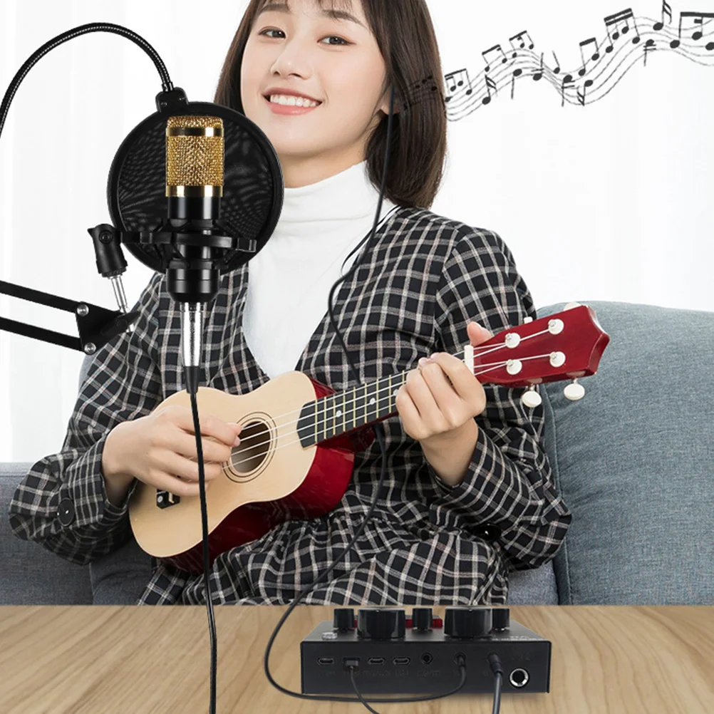 1Set Condenser Microphone Sound Card Professional Live Streaming Sound Mixer Board Noise Reduction Podcast Recording Voice