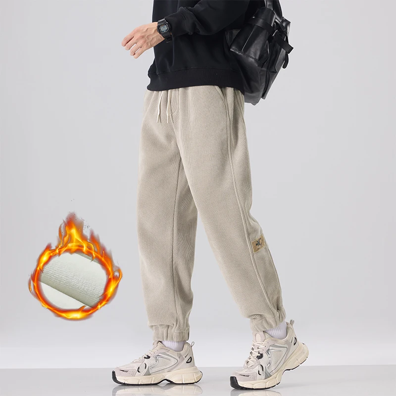 

Winter Men's Thick Fleece Casual Pants Drawstring Tapered Warm Fleece Sweatpants Fashion Chenille Bound Feet Plush Pants