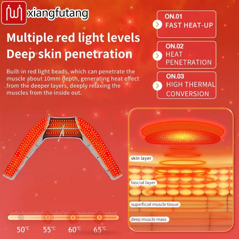 Chal de terapia de luz roja con masaje y calefacción, para el cuidado de hombros, espalda y brazos, configuración de 3 engranajes, alivia el dolor muscular y articular