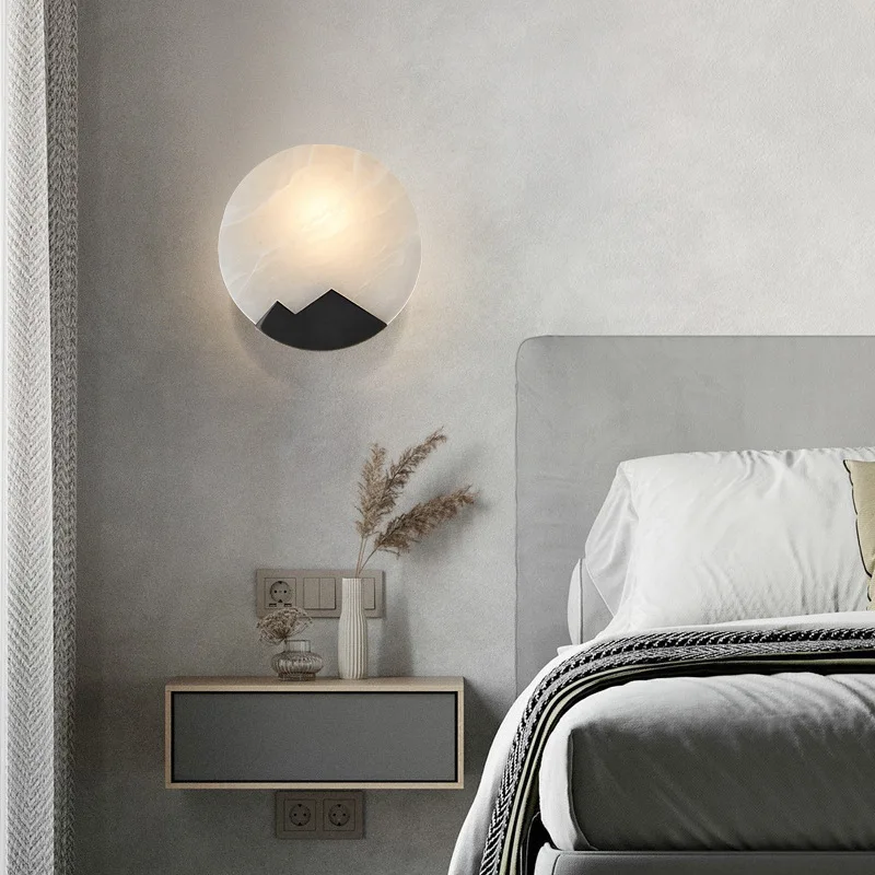 

All-copper marble bedroom bedside lamp New Chinese living room creative corridor lamp Nordic post-modern simple light luxury wal