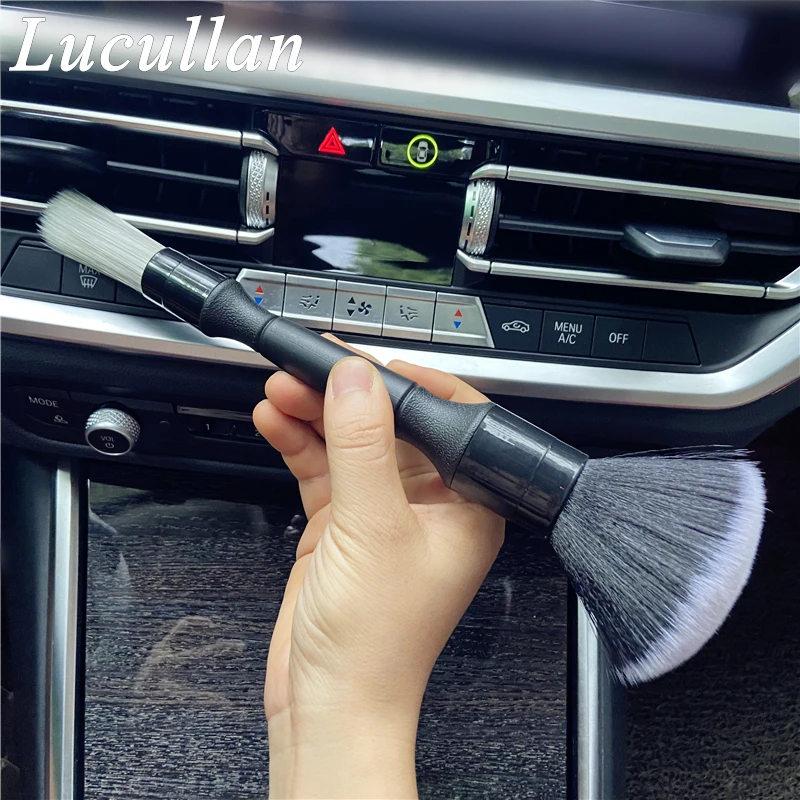 Lucullan Removeable Double Head Detailing Brush Dense Soft Hair For Interior&Grey PP Side For Exterior