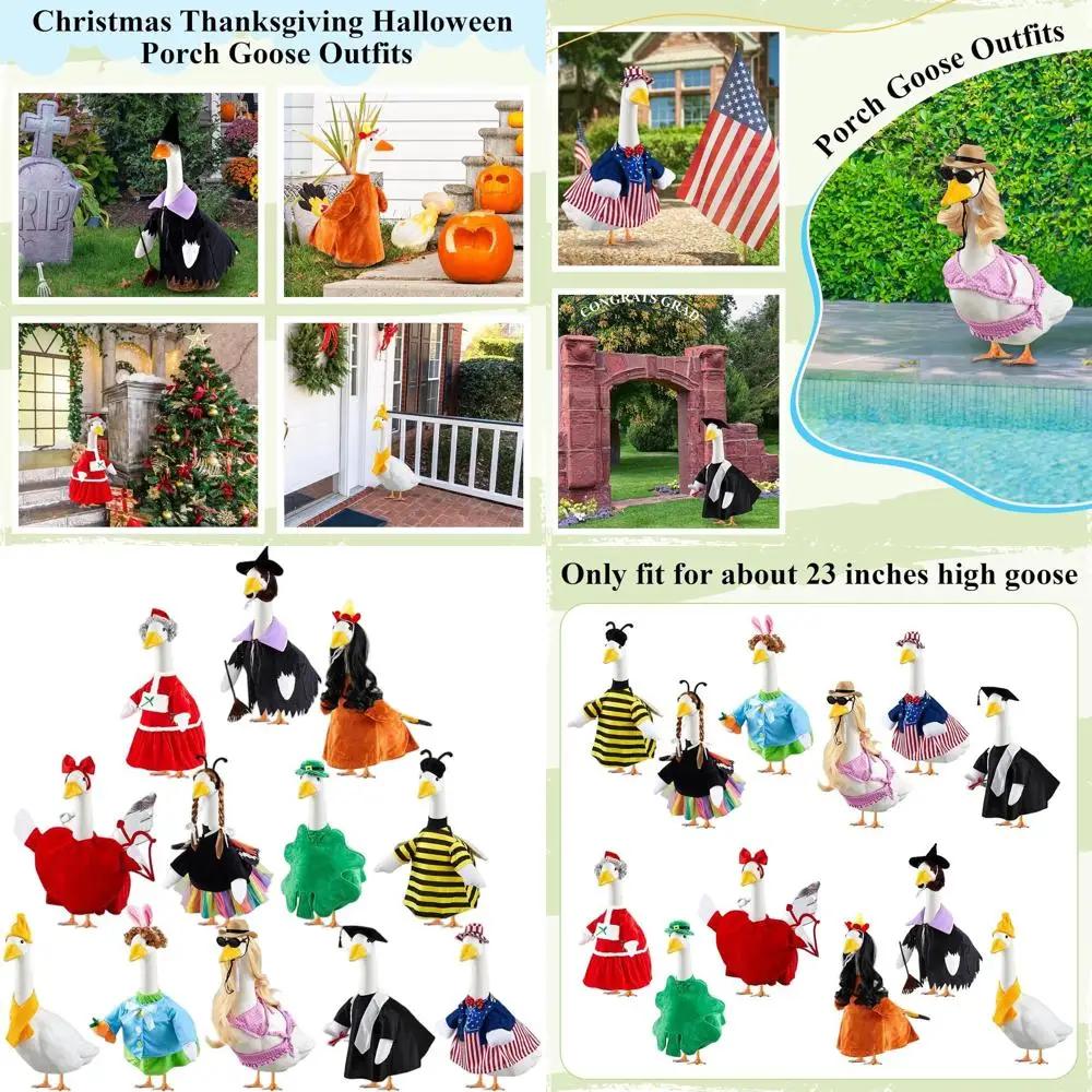 

All-Season Porch Goose Outfit Set with 6 Wigs - Thanksgiving, Christmas, Winter, Turkey, and Santa Styles for 23 Statue Lawn Dec