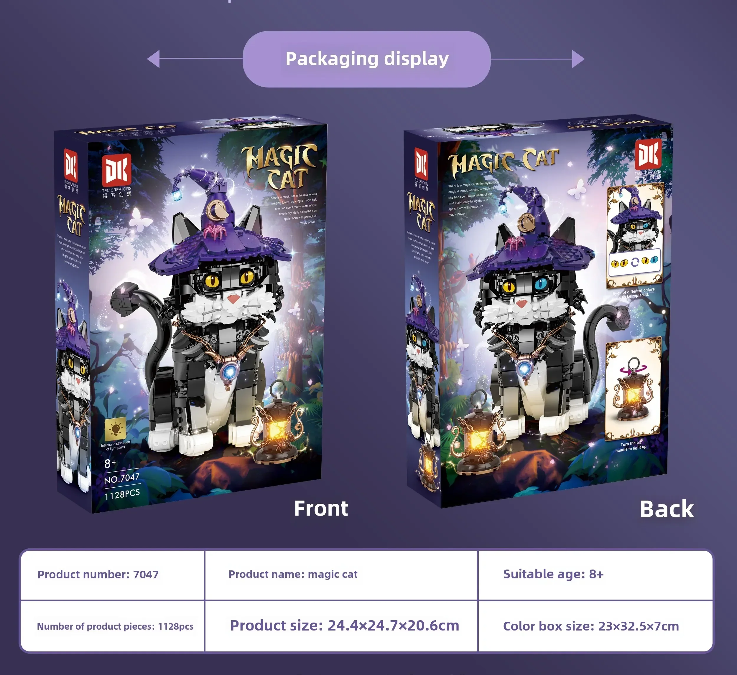 MOC Magic Cat Building Blocks With Magic Lights And Hats Eyes Can Change Color Assembe Model Collector Set For Christmas Gift