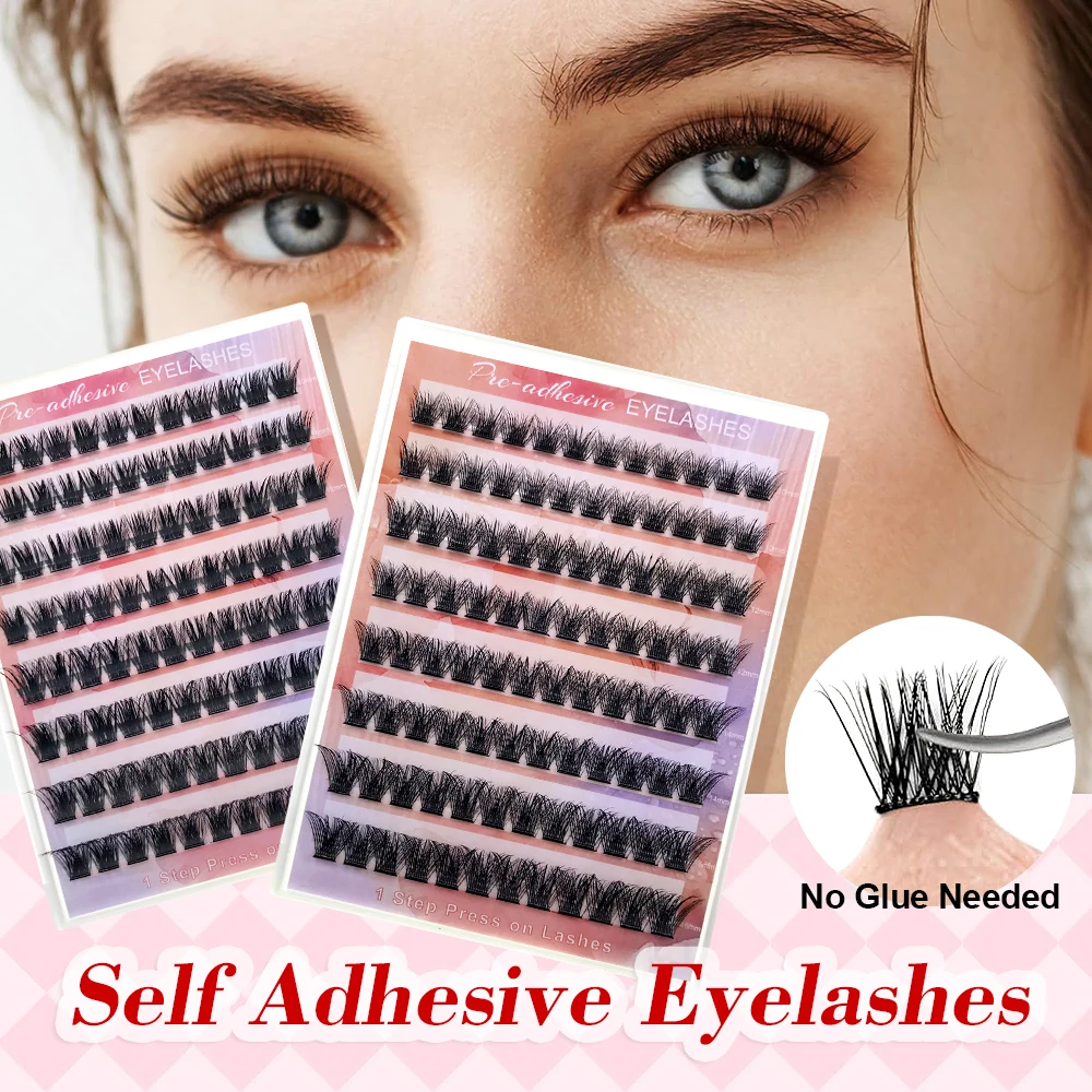 FAIRYTIS 8 Rows Self Adhesive Cluster Lashes Mixed Tray 10-16mm DIY Eyelash Extension Natural Faux Mink Eyelashes Self Stick