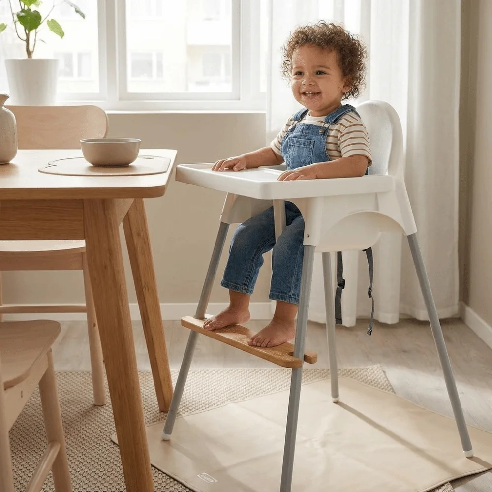 Adjustable Height High Chair Footrest Non-Slip Natural Bamboo Baby Highchair Foot Stool Smooth Surface Durable
