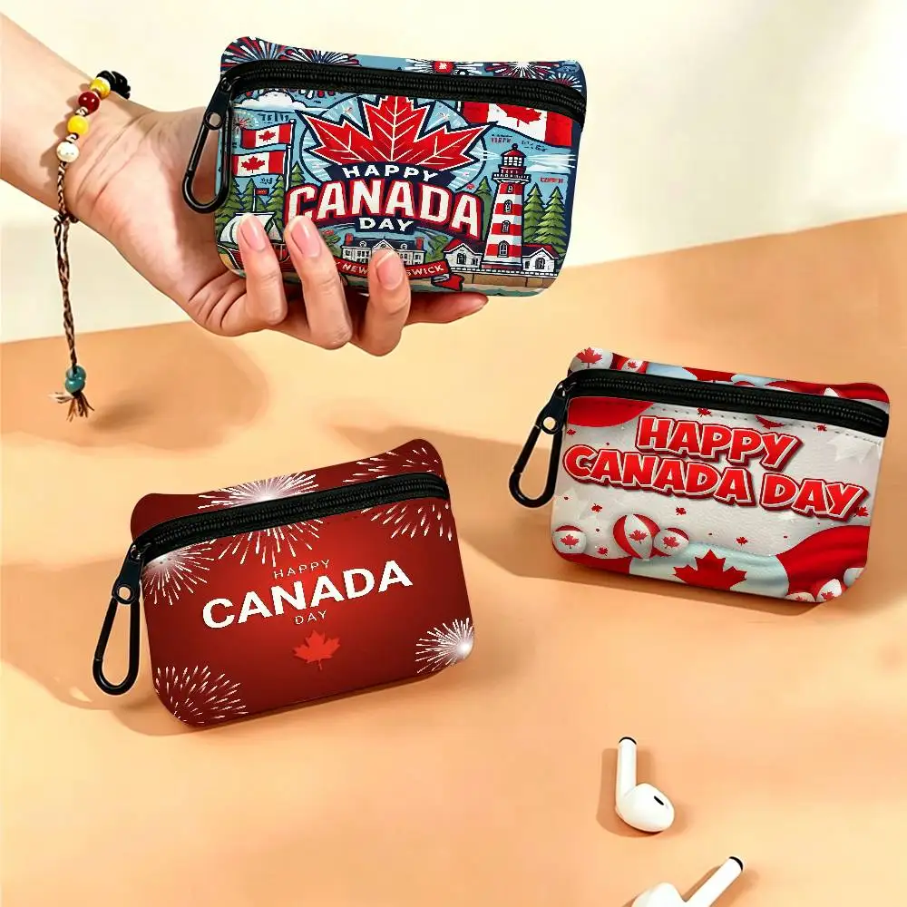 C-CANADA DAY Wear-resistant Oxford Cloth Coin Purse Portable Backpack Hanging Card Storage Bag