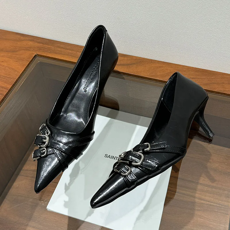 Escarpins pointus à talons hauts en métal pour femmes, chaussures à enfiler pour femmes, chaussures peu profondes, mode Parker