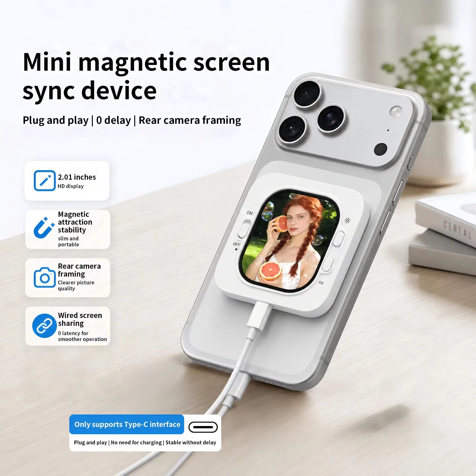 Mini Magnetic Wired Selfie Screen, 1.2" HD LCD Rear Camera Preview Monitor, 4-level Brightness, Vlog Live Stream Selfie Tool for